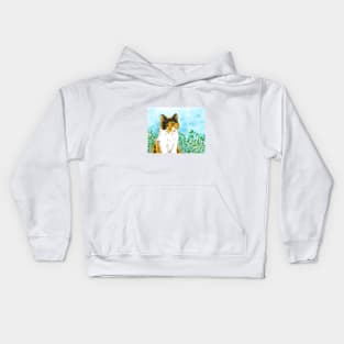 Calico cat pet portrait watercolor painting Kids Hoodie